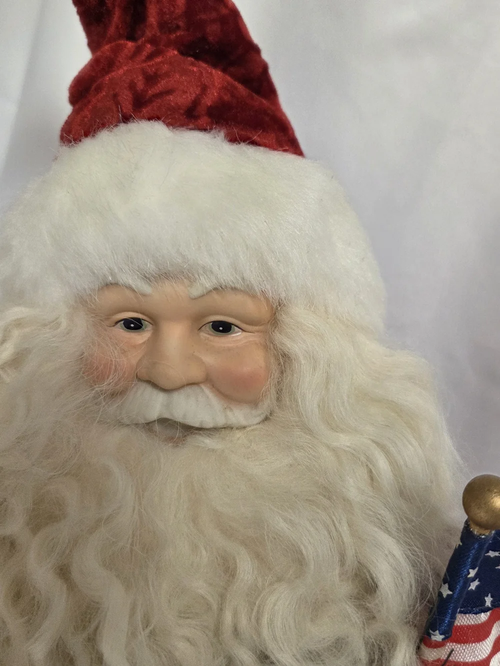 Holiday Santa Figurine‎ with Red Velvet Hat and Patriotic Accents